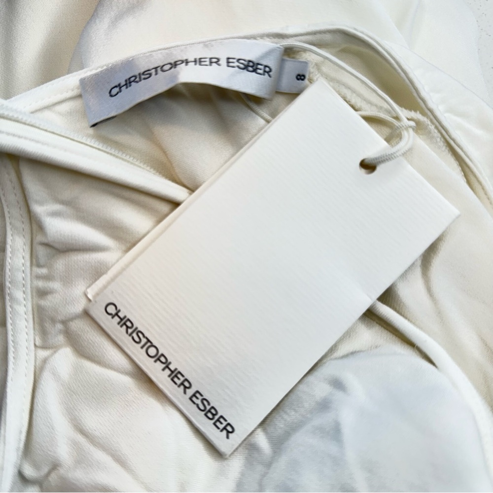 Christopher Esber NEW Disconnect Ruched Ivory Halter Formal Maxi Dress Size 4 - Picture 9 of 10